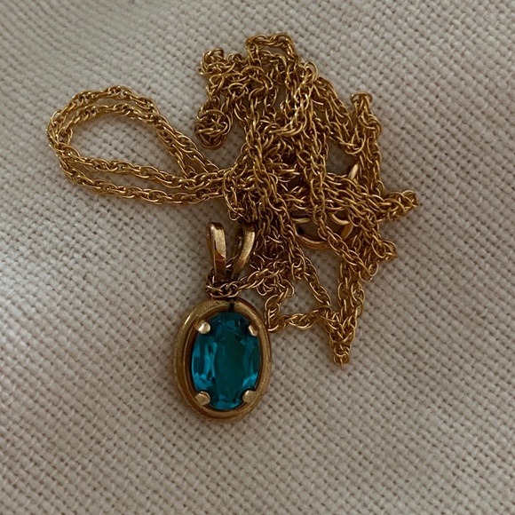 Van Dell I Blue Zircon 14KT Gold Overlay Necklace - Picture 12 of 16